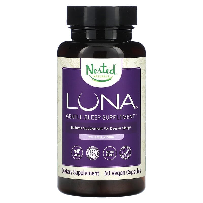Nested Naturals Luna Gentle Sleep Supplement with Melatonin 60 Vegan Capsules 1 Nested Naturals Luna Gentle Sleep Supplement with Melatonin 60 Vegan Capsules 852446007002