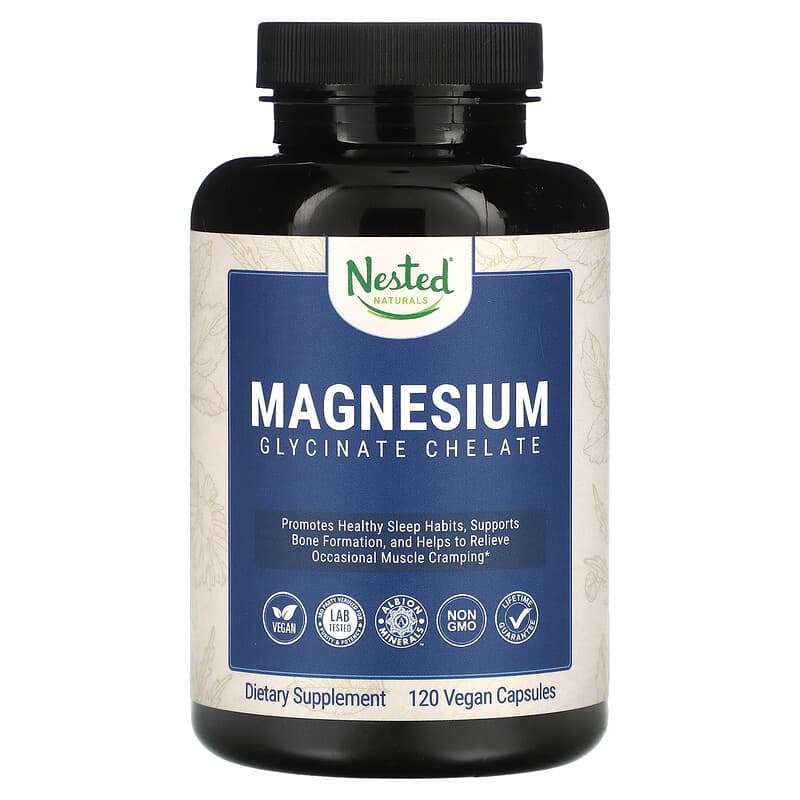 Nested Naturals Magnesium Glycinate Chelate 120 Vegan Capsules 1 Nested Naturals Magnesium Glycinate Chelate 120 Vegan Capsules 852446007132