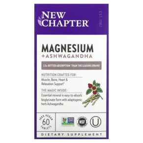 New Chapter Magnesium + Ashwagandha 60 Vegan Tablets 727783902436