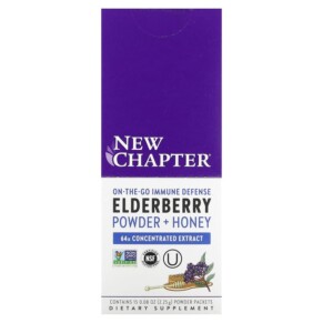 New Chapter On-The-Go Immune Defense Elderberry Powder + Honey 15 Packets 0.08 oz (2.25 g) Each 727783902719