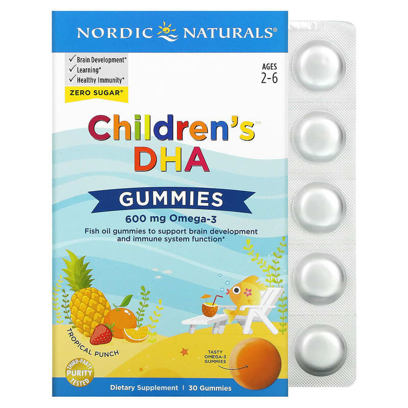 Nordic Naturals Children's DHA Gummies Ages 2-6 Tropical Punch 600 mg 30 Gummies 1 Nordic Naturals Children's DHA Gummies Ages 2-6 Tropical Punch 600 mg 30 Gummies 768990017094