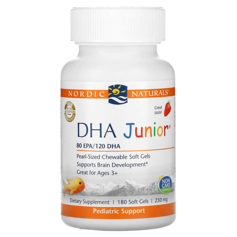 Nordic Naturals DHA Junior Great for Ages 3+ Strawberry 62.5 mg 180 Soft Gels 1 Nordic Naturals DHA Junior Great for Ages 3+ Strawberry 62.5 mg 180 Soft Gels 768990031809