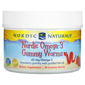 Nordic Naturals Nordic Omega-3 Gummy Worms Strawberry 63 mg 30 Gummy Worms 768990301506