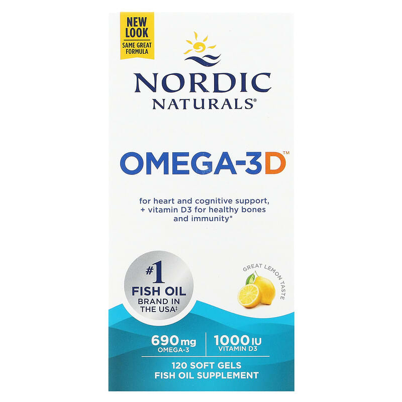 Nordic Naturals Omega-3D Lemon 120 Soft Gels 1 Nordic Naturals Omega-3D Lemon 345 mg 120 Soft Gels 768990027611