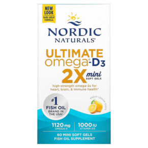 Nordic Naturals Ultimate Omega 2X with Vitamin D3 Lemon 60 Mini Soft Gels 768990061059