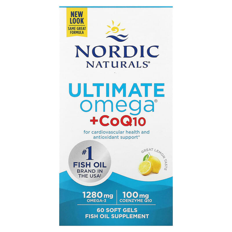Nordic Naturals Ultimate Omega + CoQ10 1,280 mg 60 Soft Gels 1 Nordic Naturals Ultimate Omega + CoQ10 Lemon 640 mg 60 Soft Gels 768990018909