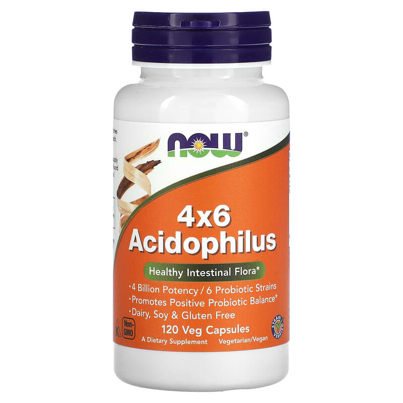 NOW Foods 4x6 Acidophilus 120 Veg Capsules 1 NOW Foods 4x6 Acidophilus 120 Veg Capsules 733739029225