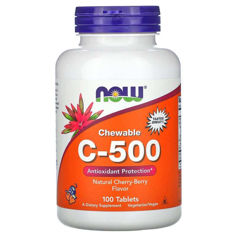 Now Foods Chewable C-500 Natural Cherry-Berry Flavor 100 viên 1 NOW Foods Chewable C-500 Natural Cherry-Berry Flavor 100 Tablets 733739006400