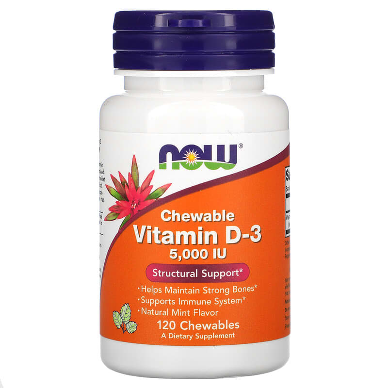 Now Foods Chewable Vitamin D-3 Natural Mint 5,000 IU 120 viên nhai 1 NOW Foods Chewable Vitamin D-3 Natural Mint 5.000 IU 120 Chewables 733739003584