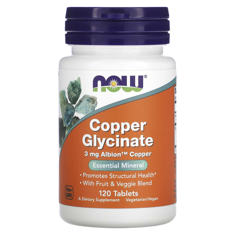 NOW Foods Copper Glycinate 3 mg 120 Tablets 1 NOW Foods Copper Glycinate 3 mg 120 Tablets 733739014337