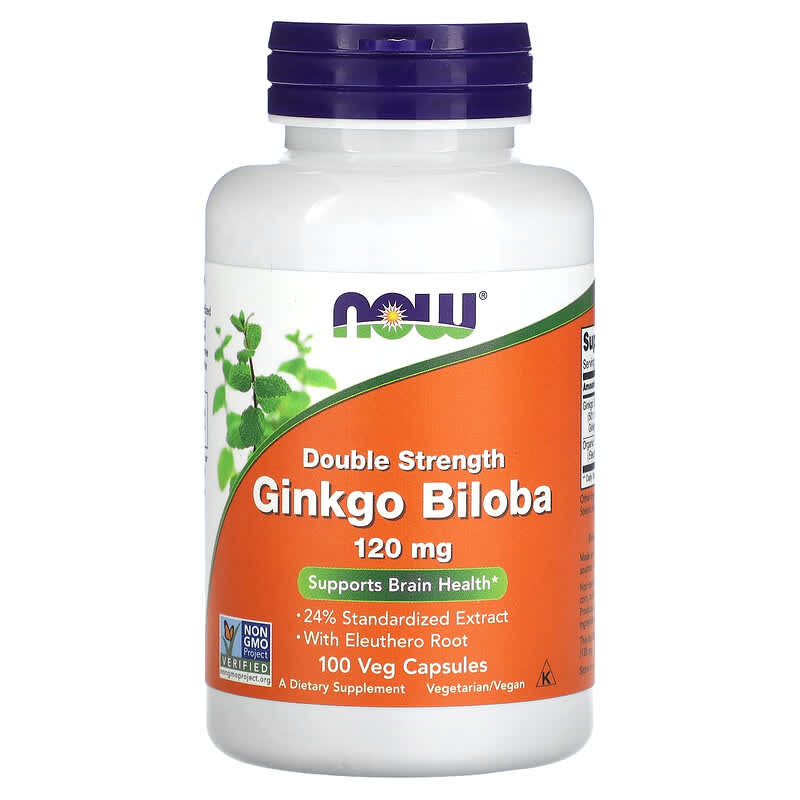 NOW Foods Double Strength Ginkgo Biloba 120 mg 100 Veg Capsules 1 NOW Foods Double Strength Ginkgo Biloba 120 mg 100 Veg Capsules 733739046833