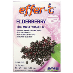 NOW Foods Effer-C Effervescent Drink Mix Elderberry 1.000 mg 30 Packets 5.5 g Each 733739005984