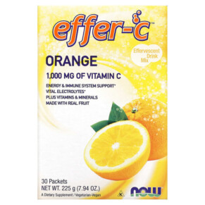 NOW Foods Effer-C Effervescent Drink Mix Orange 1.000 mg 30 Packets .26 oz (7.5 g) Each 733739006134