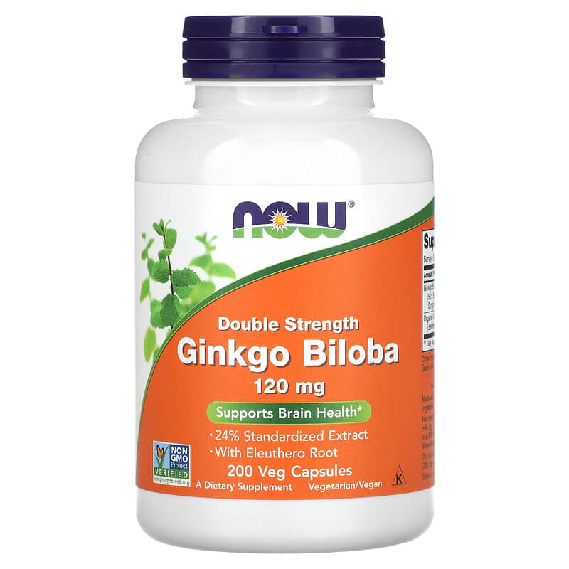 NOW Foods Ginkgo Biloba Double Strength 120 mg 200 Veg Capsules 1 NOW Foods Ginkgo Biloba Double Strength 120 mg 200 Veg Capsules 733739046819