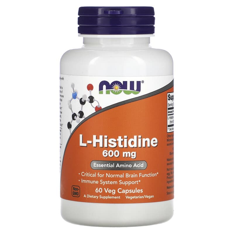 NOW Foods L-Histidine 600 mg 60 Veg Capsules 1 NOW Foods L-Histidine 600 mg 60 Veg Capsules 733739001214