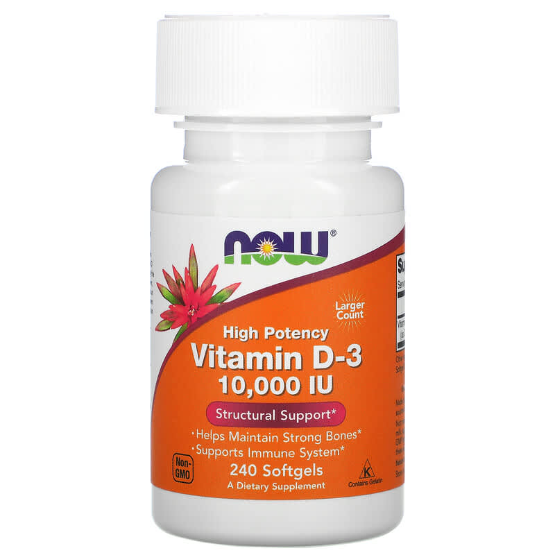 Now Foods Vitamin D-3 250 mcg (10,000 IU) 240 Softgels 1 NOW Foods Vitamin D-3 250 mcg (10.000 IU) 240 Softgels 733739003850