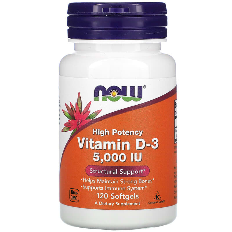 Now Foods Vitamin D-3 125 mcg (5,000 IU) 120 Softgels 1 NOW Foods Vitamin D-3 5.000 IU 120 Softgels 733739003720