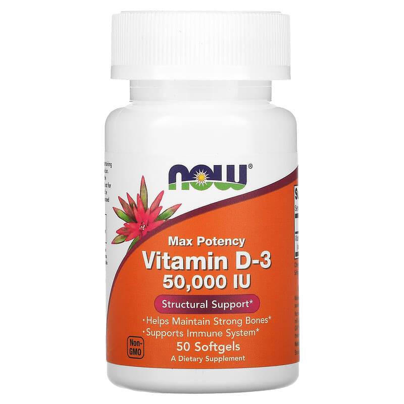 Now Foods Vitamin D-3 50,000 IU 50 Softgels 1 NOW Foods Vitamin D-3 50.000 IU 50 Softgels 733739003782