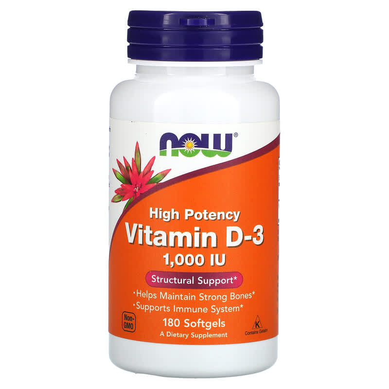 Now Foods Vitamin D-3 High Potency 1,000 IU 180 Softgels 1 NOW Foods Vitamin D-3 High Potency 1.000 IU 180 Softgels 733739003652