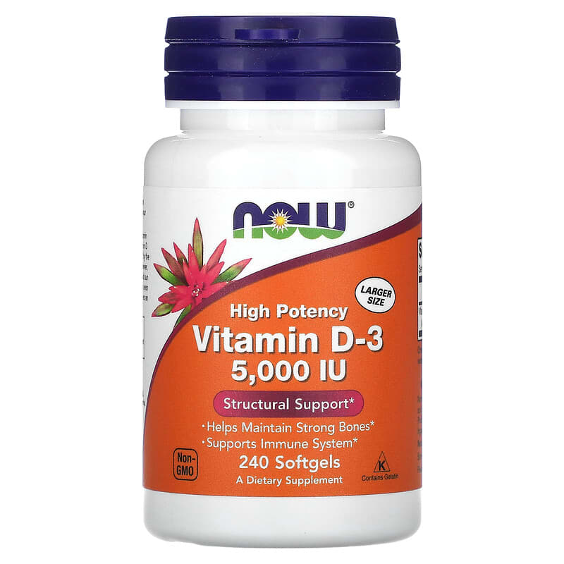 Now Foods Vitamin D-3 125 mcg (5,000 IU) 240 Softgels 1 NOW Foods Vitamin D-3 High Potency 5.000 IU 240 Softgels 733739003737