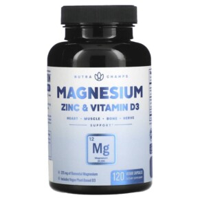 NutraChamps Magnesium Zinc & Vitamin D3 120 Veggie Capsules 621983990494