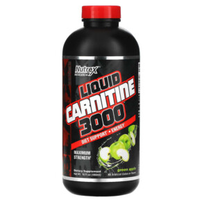Nutrex Research Liquid Carnitine 3000 Green Apple 16 fl oz (480 ml) 857839006617