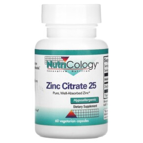 Nutricology Zinc Citrate 25 60 Vegetarian Capsules 713947502802