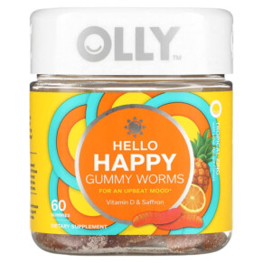 OLLY Hello Happy Gummy Worms Tropical Zing 60 Gummies 840160200403