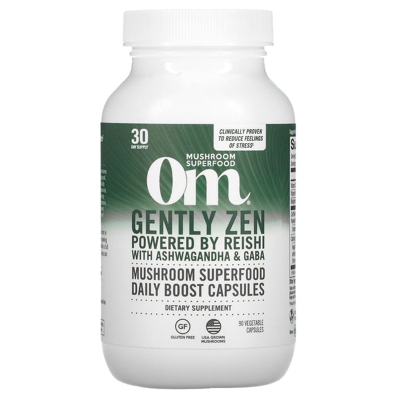 Om Mushrooms Gently Zen Powered by Reishi with Ashwagandha & GABA 90 Vegetable Capsules 1 Om Mushrooms Gently Zen Powered by Reishi with Ashwagandha & GABA 90 Vegetable Capsules 850011996010