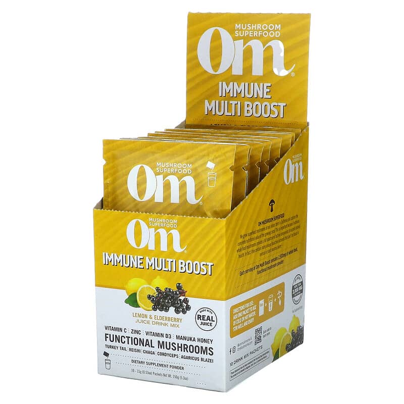Om Mushrooms Immune Multi Boost Lemon & Elderberry Juice Drink Mix 10 Packets 0.53 oz (15 g) Each 1 Om Mushrooms Immune Multi Boost Lemon & Elderberry Juice Drink Mix 10 Packets 0.53 oz (15 g) Each 850011996058