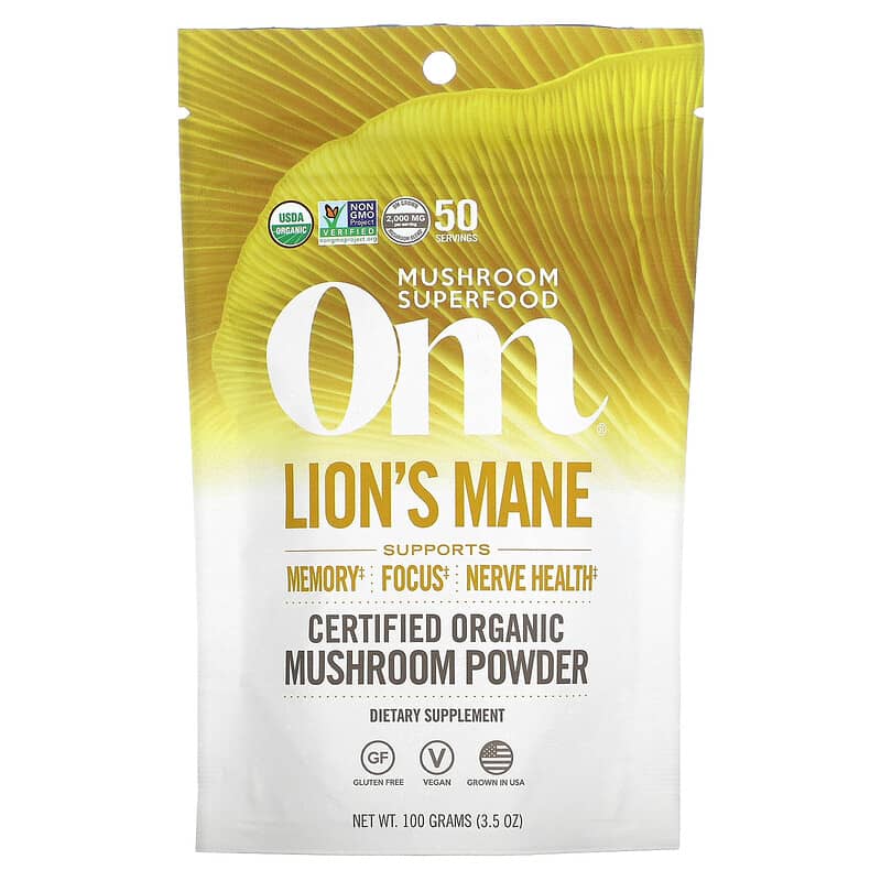 Om Mushrooms Lion's Mane Certified 100% Organic Mushroom Powder 3.5 oz (100 g) 1 Om Mushrooms Lion's Mane Certified Organic Mushroom Powder 3.5 oz (100 g) 892392002096