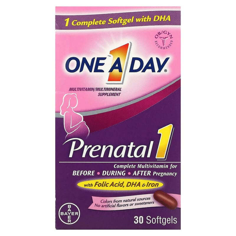 One-A-Day Prenatal 1 with Folic Acid DHA & Iron Multivitamin/Multimineral Supplement 30 Softgels 1 One-A-Day Prenatal 1 with Folic Acid DHA & Iron Multivitamin/Multimineral Supplement 30 Softgels 016500558170