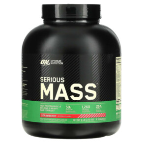 Optimum Nutrition Serious Mass High Protein Weight Gain Powder Strawberry 6 lb (2.72 kg) 748927023015