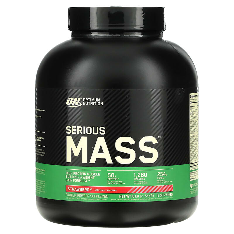 Optimum Nutrition Serious Mass High Protein Weight Gain Powder Strawberry 6 lb (2.72 kg) 1 Optimum Nutrition Serious Mass High Protein Weight Gain Powder Strawberry 6 lb (2.72 kg) 748927023015