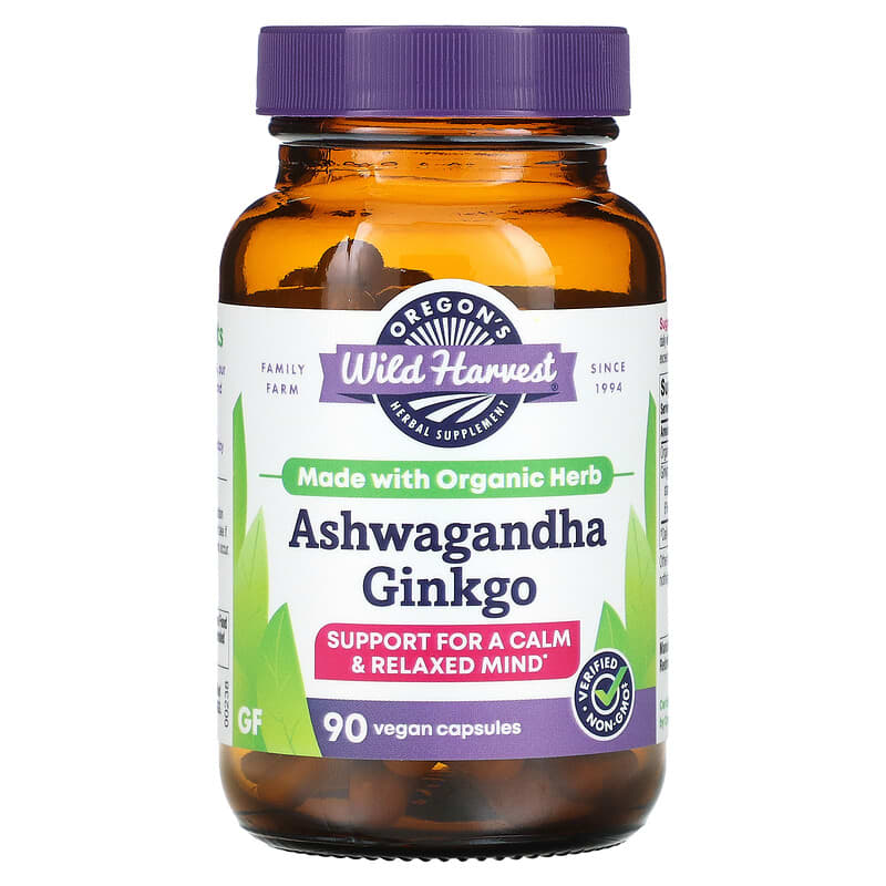 Oregons Wild Harvest Ashwagandha Ginkgo 90 Vegan Capsules 1 Oregons Wild Harvest Ashwagandha Ginkgo 90 Vegan Capsules 706195004709