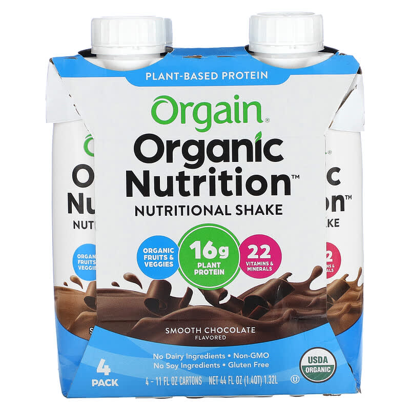 Orgain Organic Nutrition Nutritional Shake Smooth Chocolate 4 Pack 11 fl oz (330 ml) Each 1 Orgain Organic Nutrition Nutritional Shake Smooth Chocolate 4 Pack 11 fl oz (330 ml) Each 851770003322