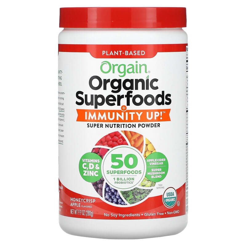 Orgain Plant-Based Organic Superfoods + Immunity Up Honeycrisp Apple 9.9 oz (280 g) 1 Orgain Plant-Based Organic Superfoods + Immunity Up Honeycrisp Apple 9.9 oz (280 g) 851770007726