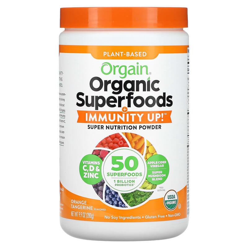 Orgain Plant-Based Organic Superfoods + Immunity Up Orange Tangerine 9.9 oz (280 g) 1 Orgain Plant-Based Organic Superfoods + Immunity Up Orange Tangerine 9.9 oz (280 g) 851770007719