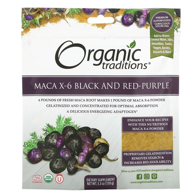 Organic Traditions Maca X-6 Black and Red-Purple 5.3 oz (150 g) 1 Organic Traditions Maca X-6 Black and Red-Purple 5.3 oz (150 g) 627733002714