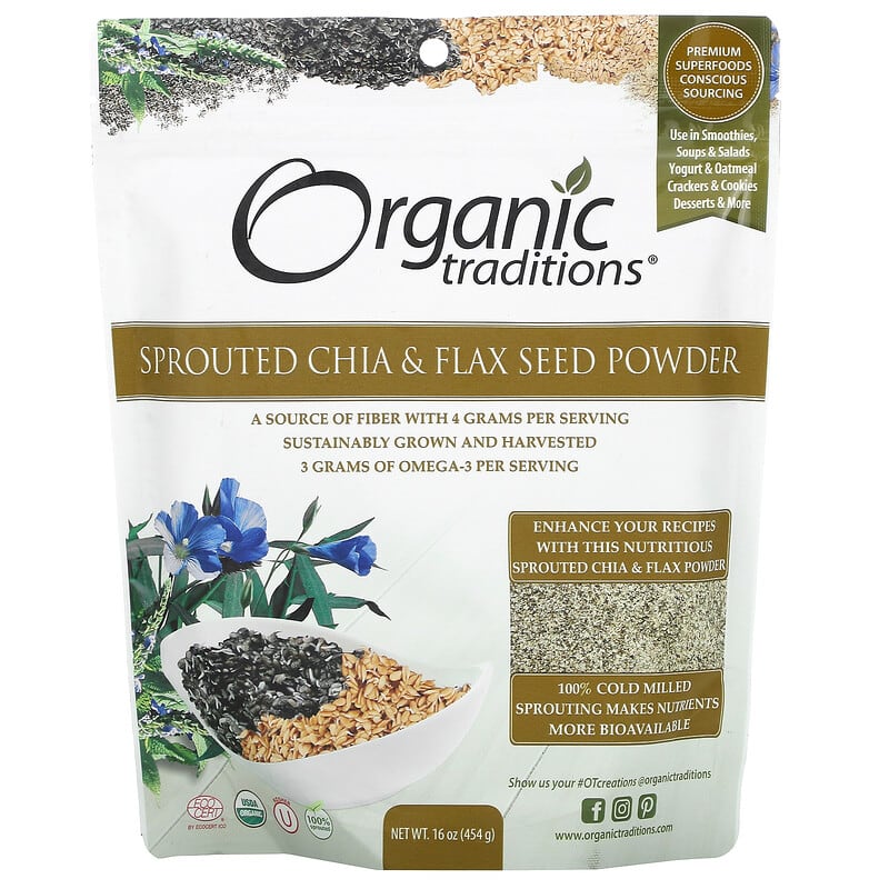 Organic Traditions Sprouted Chia & Flax Seed Powder 16 oz (454 g) 1 Organic Traditions Sprouted Chia & Flax Seed Powder 16 oz (454 g) 627733005432