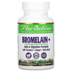 Paradise Herbs Bromelain+ 60 Vegetarian Capsules 601944777562