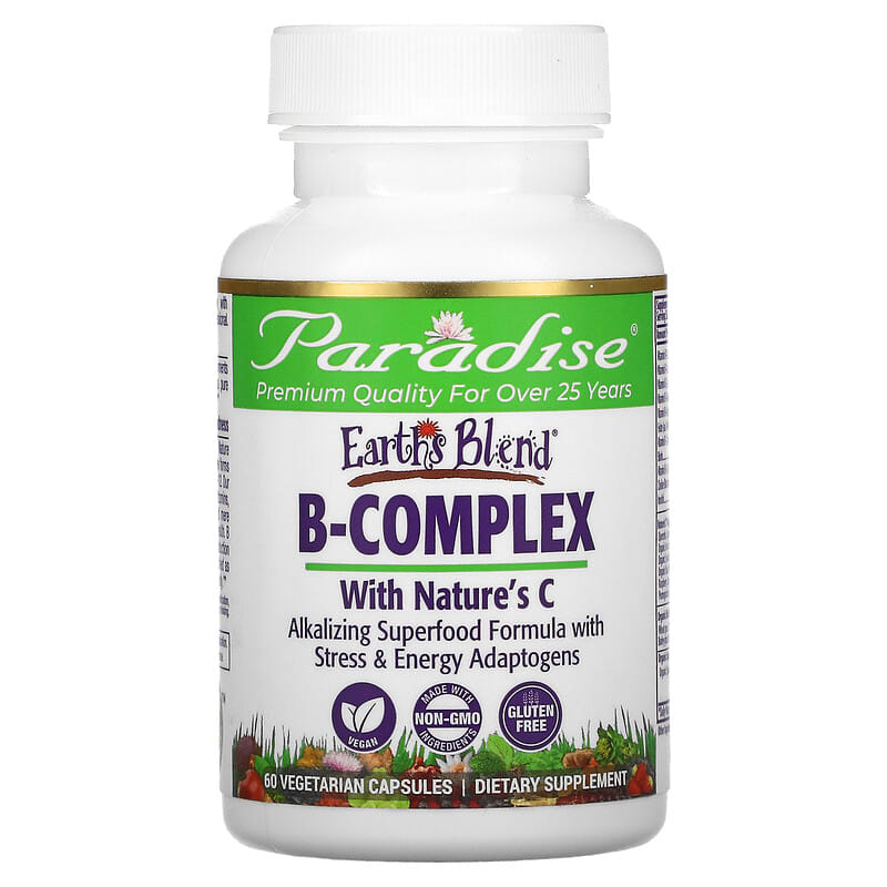 Paradise Herbs Earth's Blend B-Complex with Nature's C 60 viên 1 Paradise Herbs Earth's Blend B-Complex with Nature's C 60 Vegetarian Capsules 601944778668