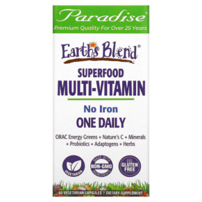 Paradise Herbs Earth's Blend One Daily Superfood Multi-Vitamin No Iron 60 Vegetarian Capsules 601944778279