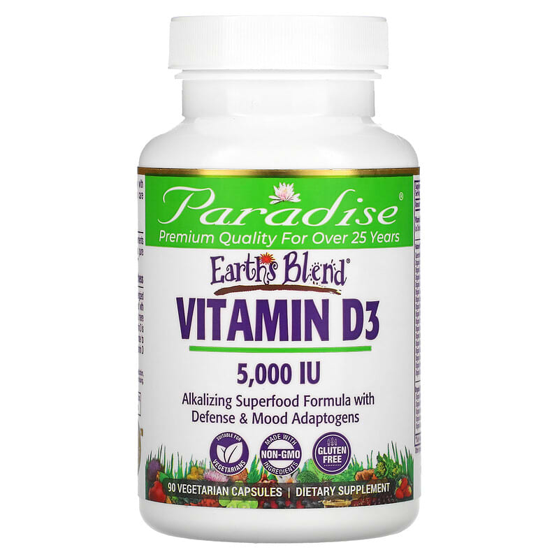 Paradise Herbs Earth's Blend Vitamin D3 5,000 IU 90 viên 1 Paradise Herbs Earth's Blend Vitamin D3 5.000 IU 90 Vegetarian Capsules 601944778682