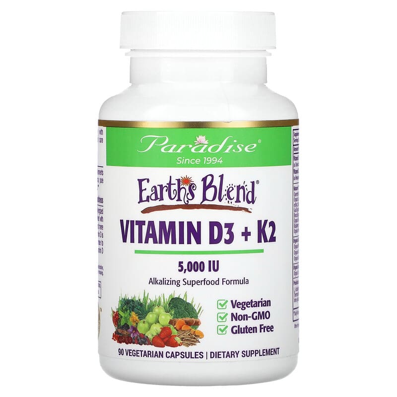 Paradise Herbs Earth's Blend Vitamin D3 + K2 5.000 IU 90 Vegetarian Capsules 1 Paradise Herbs Earth's Blend Vitamin D3 + K2 5.000 IU 90 Vegetarian Capsules 601944778729
