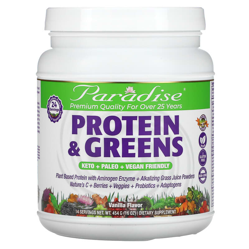 Paradise Herbs Protein & Greens Vanilla 16 oz (454 g) 1 Paradise Herbs Protein & Greens Vanilla 16 oz (454 g) 601944778521