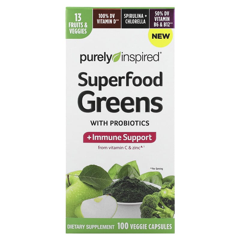 Purely Inspired Superfood Greens with Probiotics 100 Veggie Capsules 1 Purely Inspired Superfood Greens with Probiotics 100 Veggie Capsules 631656610482
