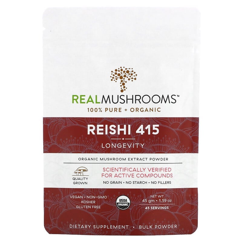 Real Mushrooms Reishi 415 Organic Mushroom Extract Powder 1.59 oz (45 gm) 1 Real Mushrooms Reishi 415 Organic Mushroom Extract Powder 1.59 oz (45 gm) 628110068088