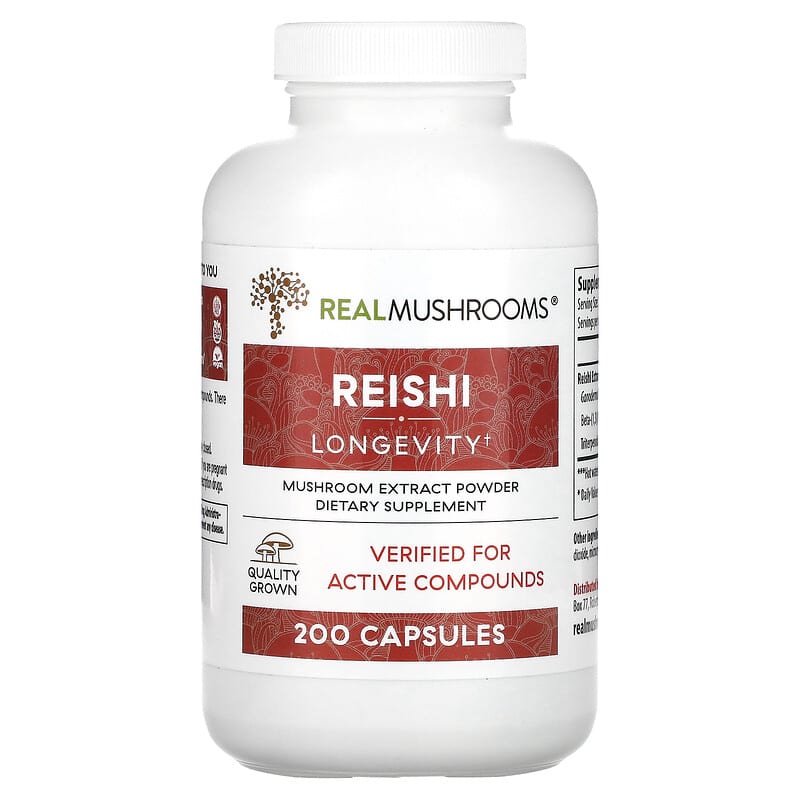 Real Mushrooms Reishi Mushroom Extract Powder 200 Capsules 1 Real Mushrooms Reishi Mushroom Extract Powder 200 Capsules 628110068255