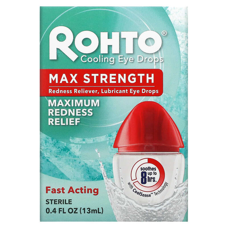 Rohto Cooling Eye Drops Max Strength Maximum Redness Relief 0.4 fl oz (13 ml) 1 Rohto Cooling Eye Drops Max Strength Maximum Redness Relief 0.4 fl oz (13 ml) 310742011012